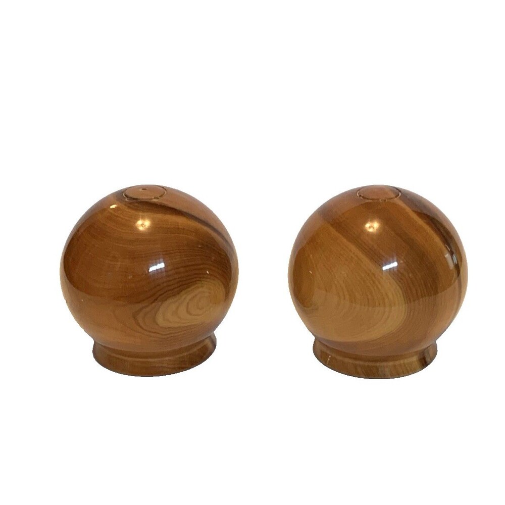 Bransons Juniper Wood Salt Pepper Shakers Round Globe Sphere Bend Oregon MCM